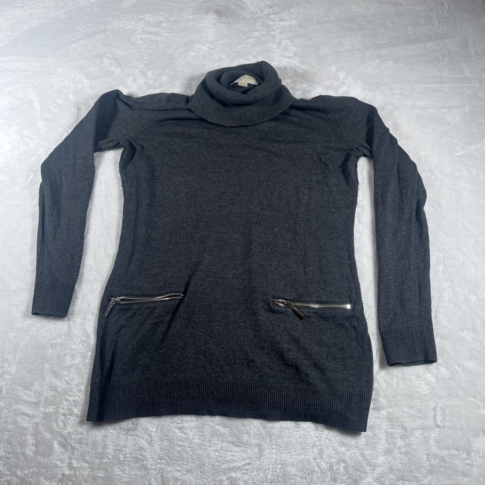 Michael Kors Gray Turtleneck Sweater‎ Dress W/ Zip Pockets, Size M